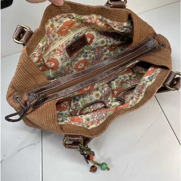 FOSSIL PURSE Genuine Classic 1954 Key Oasis Straw slouchy bag tan brown paisley - Picture 6 of 16